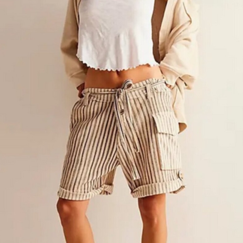 FREE PEOPLE  Fp One Harrison Striped Shorts  Ivory Combo Size  M